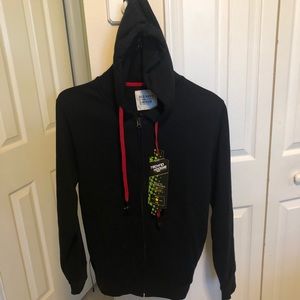 Black hoodie from old navy with earbuds inside